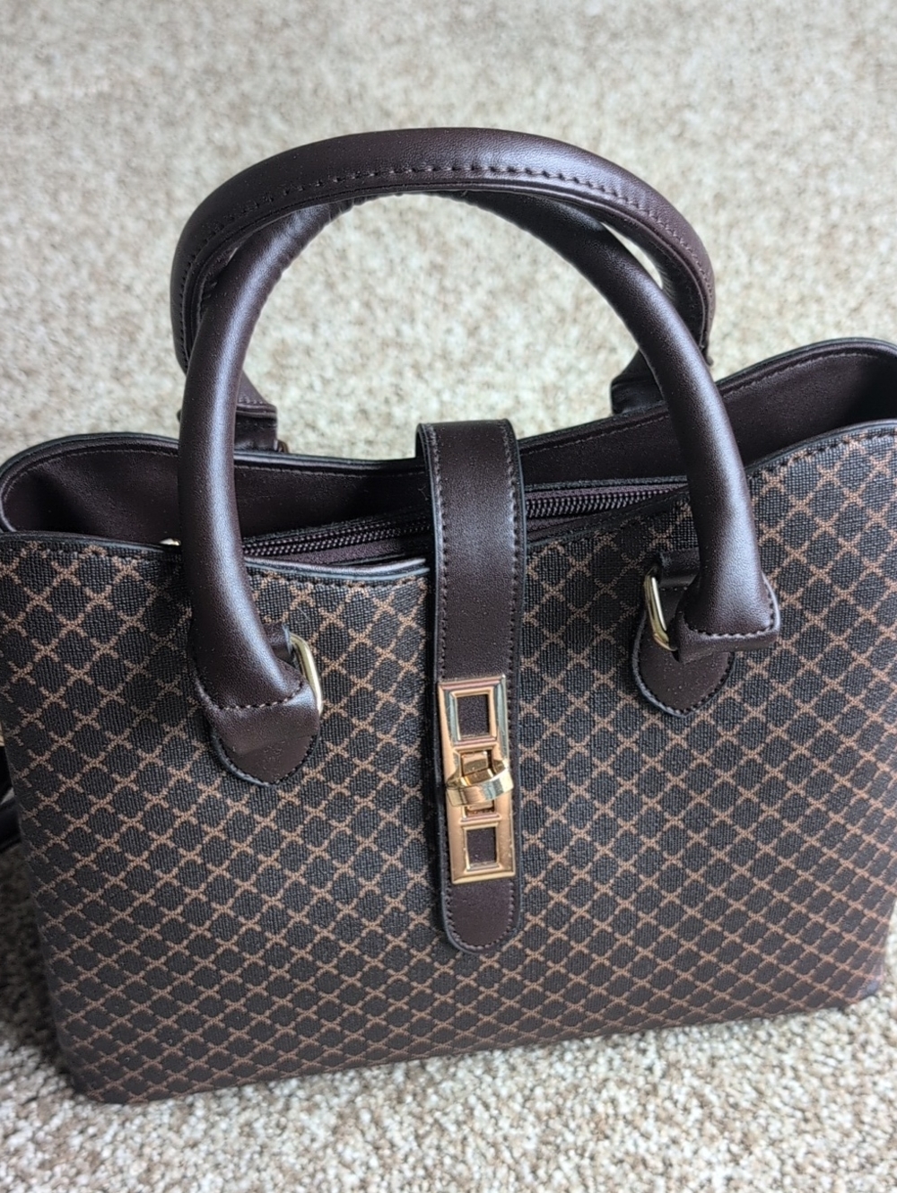 Classic Brown Patterned Satchel Handbag
